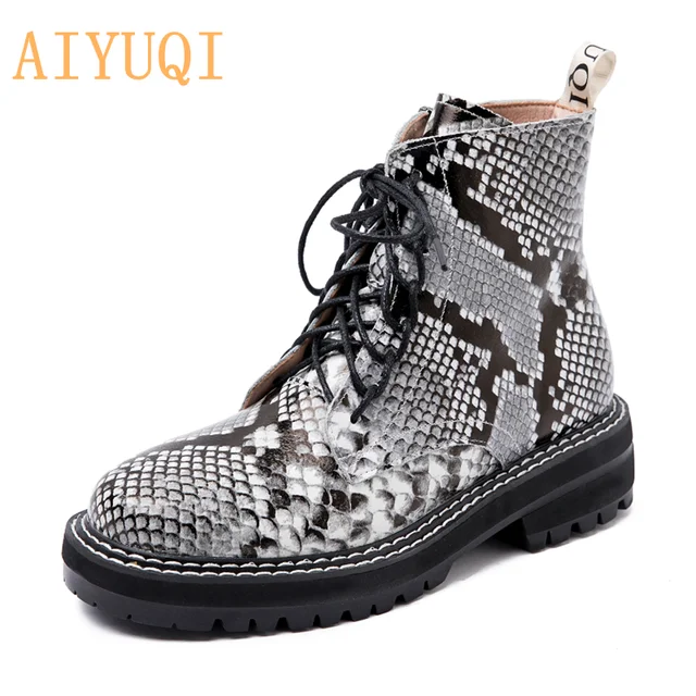 AIYUQI Women Shoes Boots Ankle 2021 Autumn British Wind Genuine Leather Thick With Fur Ladies Short Boots Motorcycle Martin 4