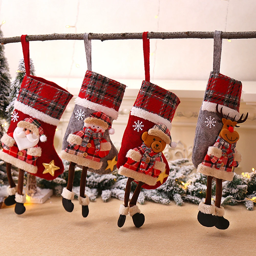 

8 Styles Christmas Gift Christmas Stocking Mini Sock Santa Claus Candy Gift Bag Xmas Tree Hanging Decor Christmas Stockings