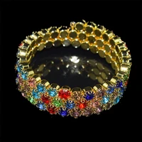 Ladies Crystal Rhinestone Bracelet Bangle Adjustable Wide Cuff Bracelet Bride Crystal Stretch Bracelet Jewelry for Women's Gifts 1