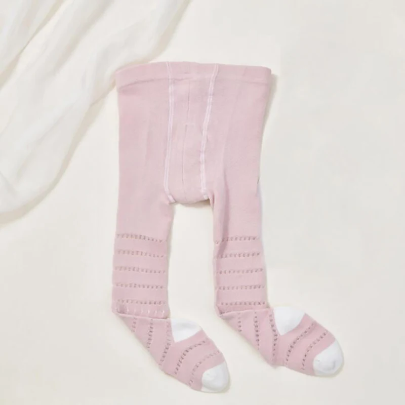 pink Летние детские леггинсы для новорожденных, двойного назначения, для малышей, без косточек, полосатые сетчатые колготки для девочек - Цвет: pink