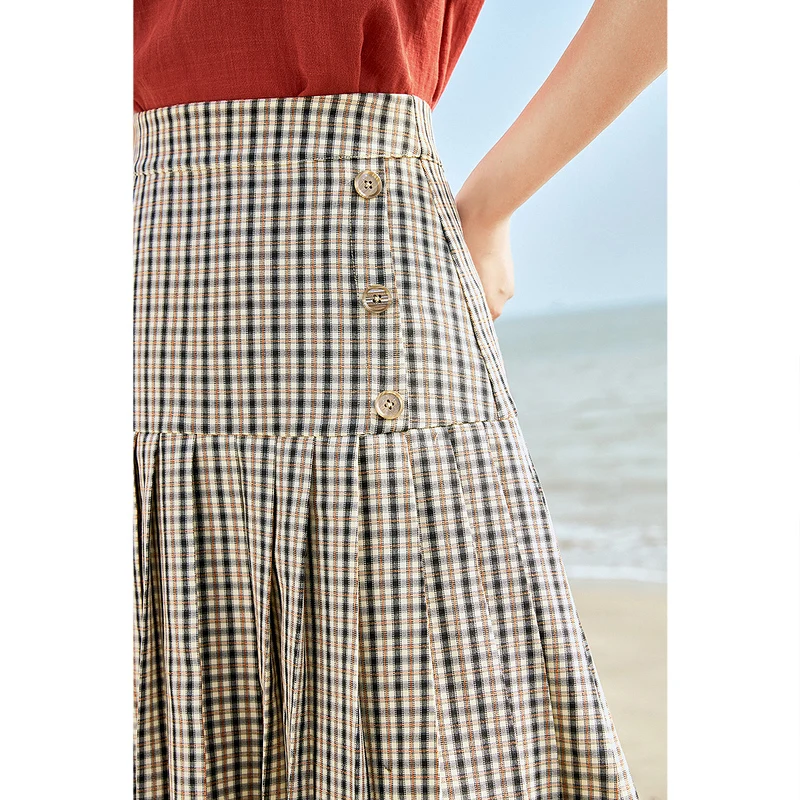 INMAN Pleated Vintage Style E Girl Shchool Bottoms Sweet Kawaii Lady Fashion Retro Plaid Slim A-Line Women's Mini Skirt