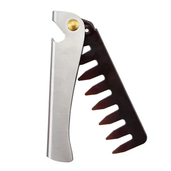 

1PC Stainless Steel Handle Comb Foldable Hair Comb Portable Pocket Comb Styling Comb for Husband Father Men (Narrow Tooth)