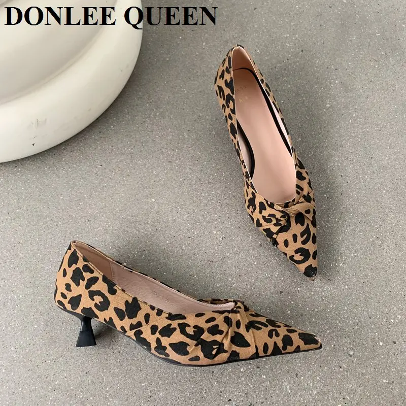 leopard low heel pumps