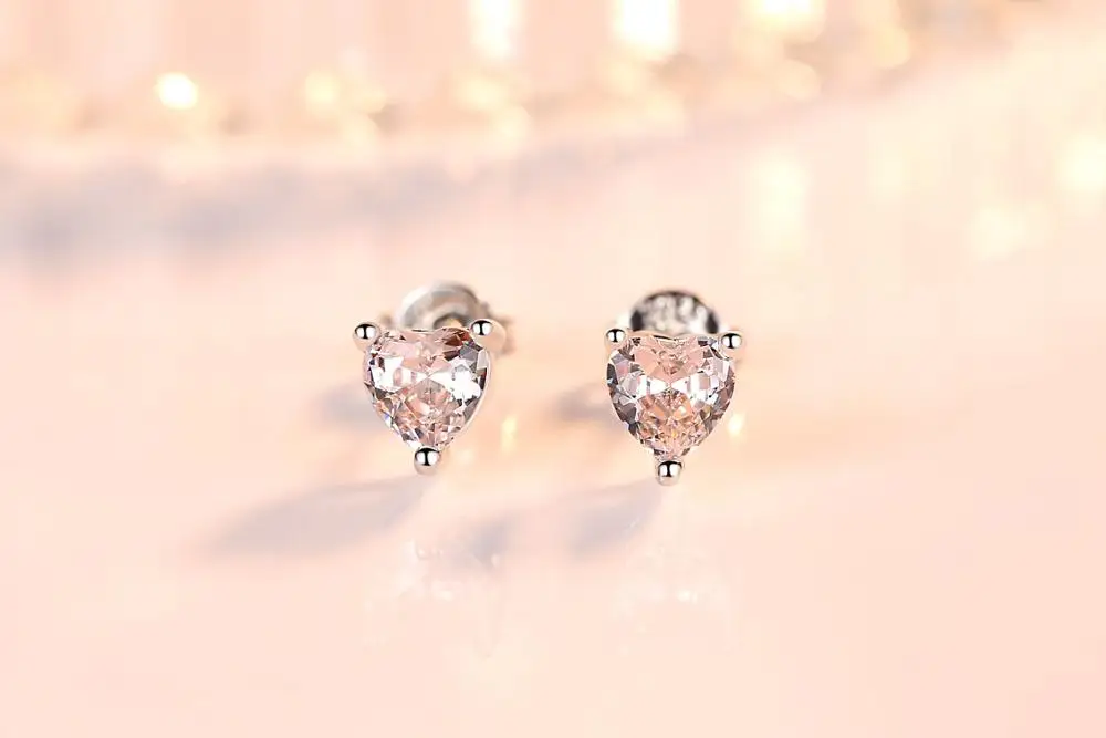 Crystal Изящные миниатюрные серьги-гвоздики из стерлингового серебра 925 пробы с маленькими сердечками для девочек, детские ювелирные изделия в стиле минимализма, подарок на любовь, SE022 - Окраска металла: Crystal