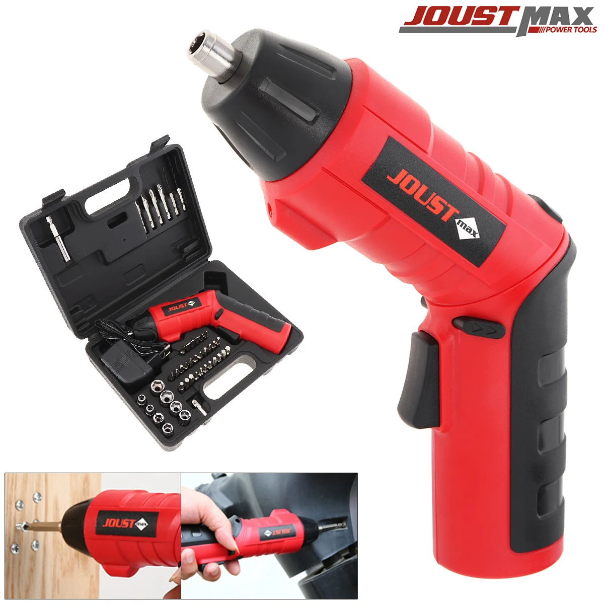 

220V Cordless Rechargeable 4.8V Folded Handle Electric Drill Screwdriver Kit with LED Lighting and 44pcs Screw Drill Bits