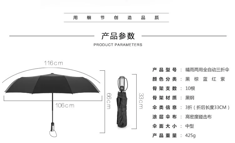 Десять костей полностью автоматически складывающийся зонтик для мужчин и женщин Shang Wu San двойного назначения Южная Корея двойной усиленный Windpro