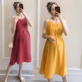 

6081# Elegant Korean Fashion Maternity Dresses Summer Slim A Line Clothes for Pregnant Women Hot Bodycon Pregnancy Clothing