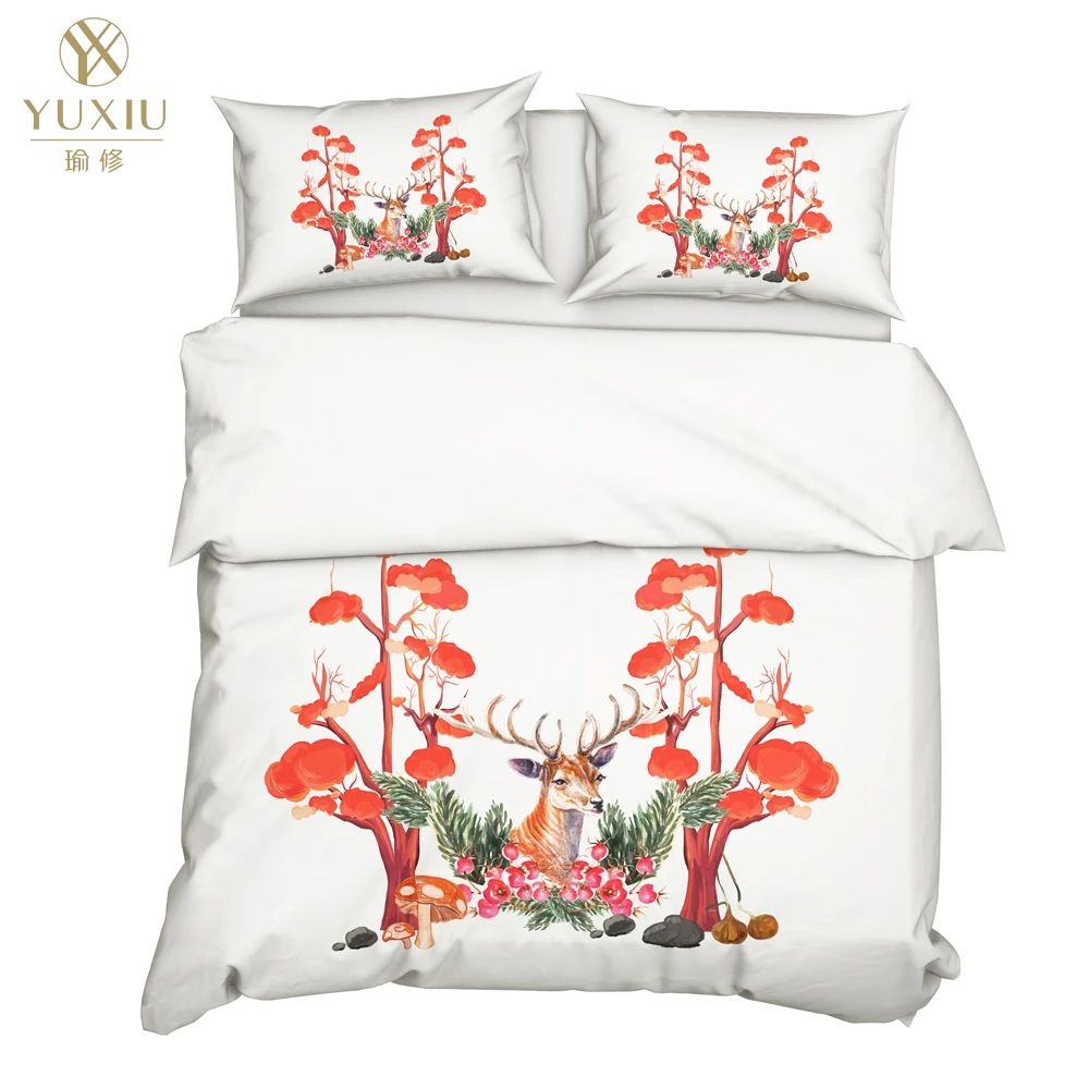 

YuXiu 3D Printing Animal Moose Flower Duvet Covers Black Bedding Set Bed Linen Cover Pillowcases King Queen Full Twin Double