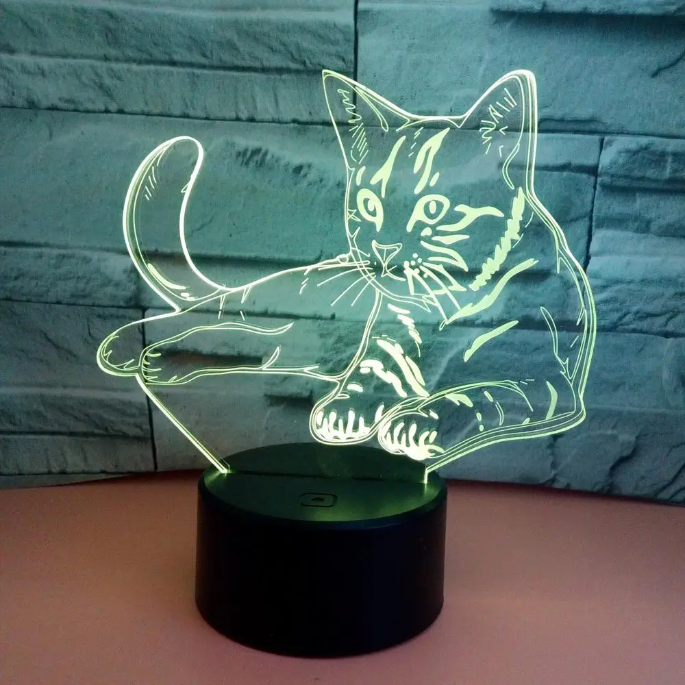 

DishyKooker 3D Cat Touch Control USB Charging LED 7 Colors Change Night Light for Home Decoration