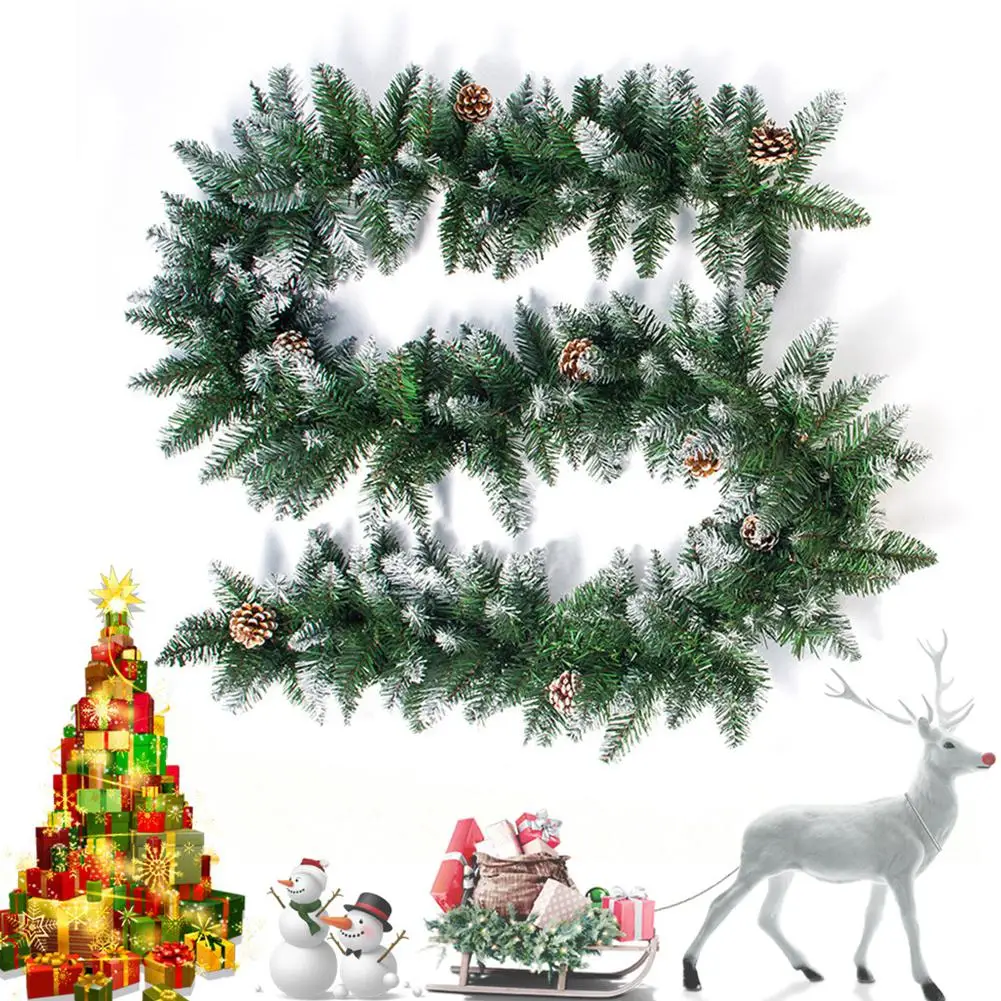 

GloryStar 2.7M Simulate White Spray Cane Rattan with Pine Cone for Christmas Window Door Decoration