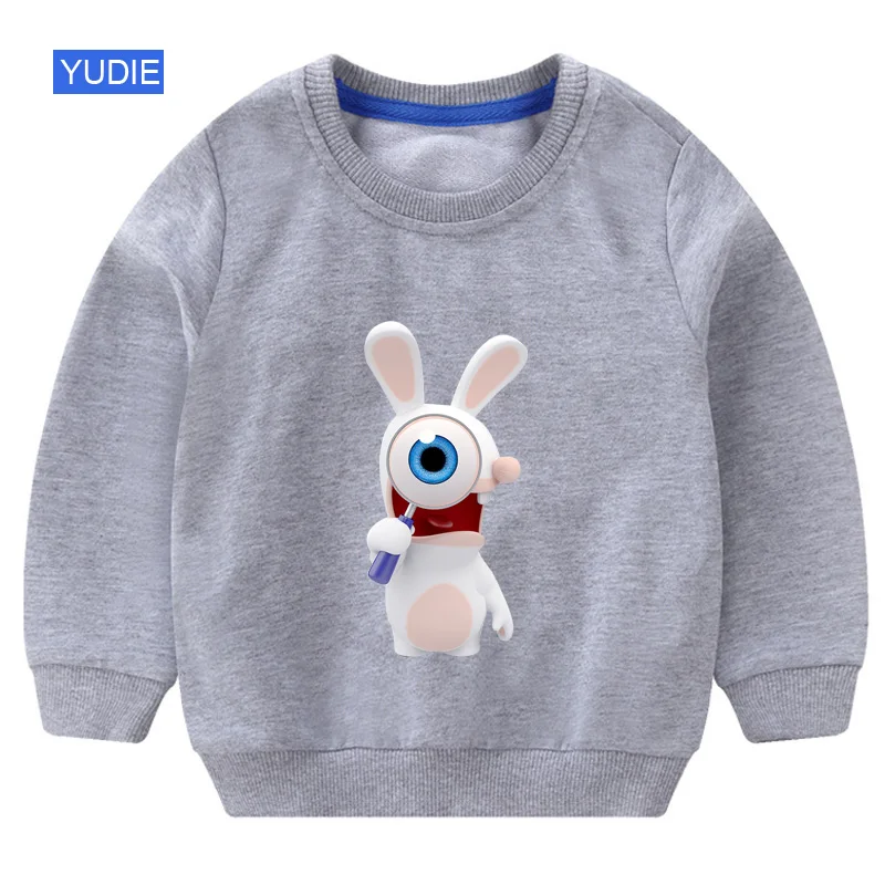 Boys Girls Baby Print Hoodies Sweatshirts 2T Crazy Rabbit Cartoon Sweatshirts Children O-Neck Long Sleeves Sweatshirts 2T-8T
