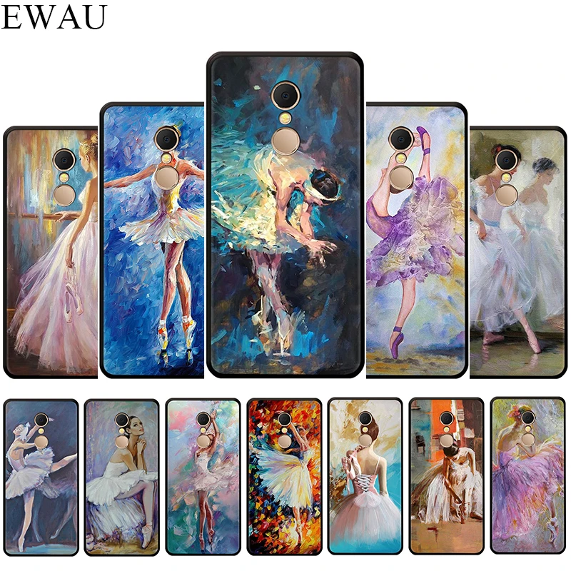 Силиконовый чехол для телефона EWAU Ballet Ballerina с масляной росписью Xiaomi Redmi Note 4 4X 5 6 7 8