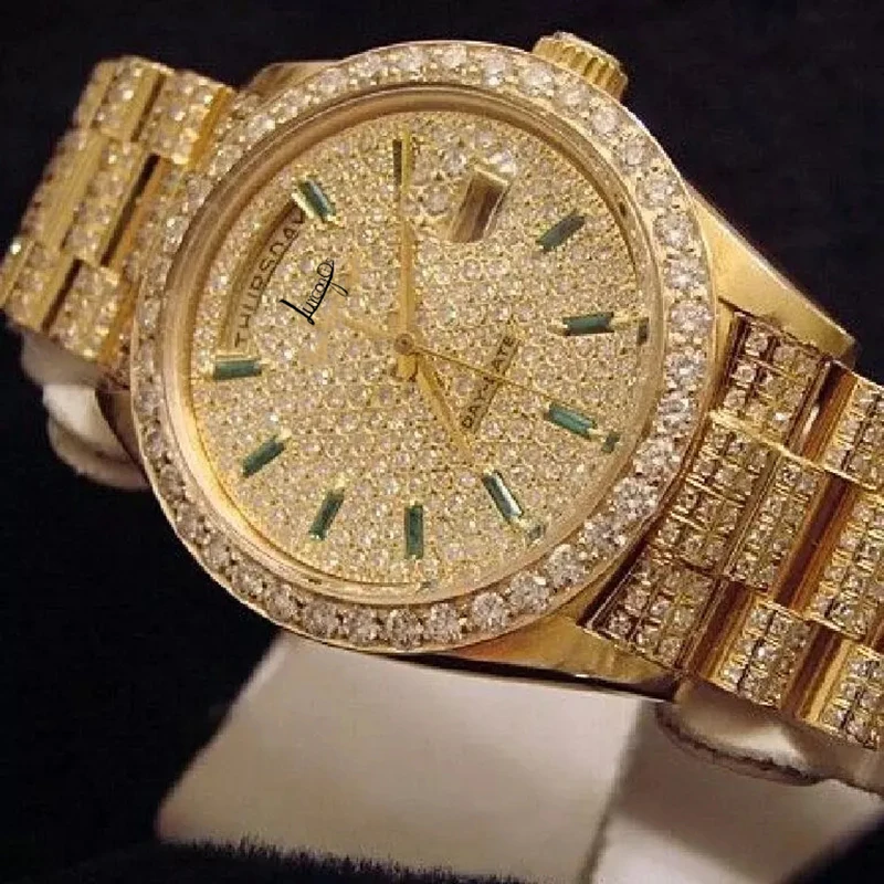 

Limited sale Full diamonds 18K Gold Iced out Luxury Brand Ro-lex watch with box Men automatic self-wind sweeping movement