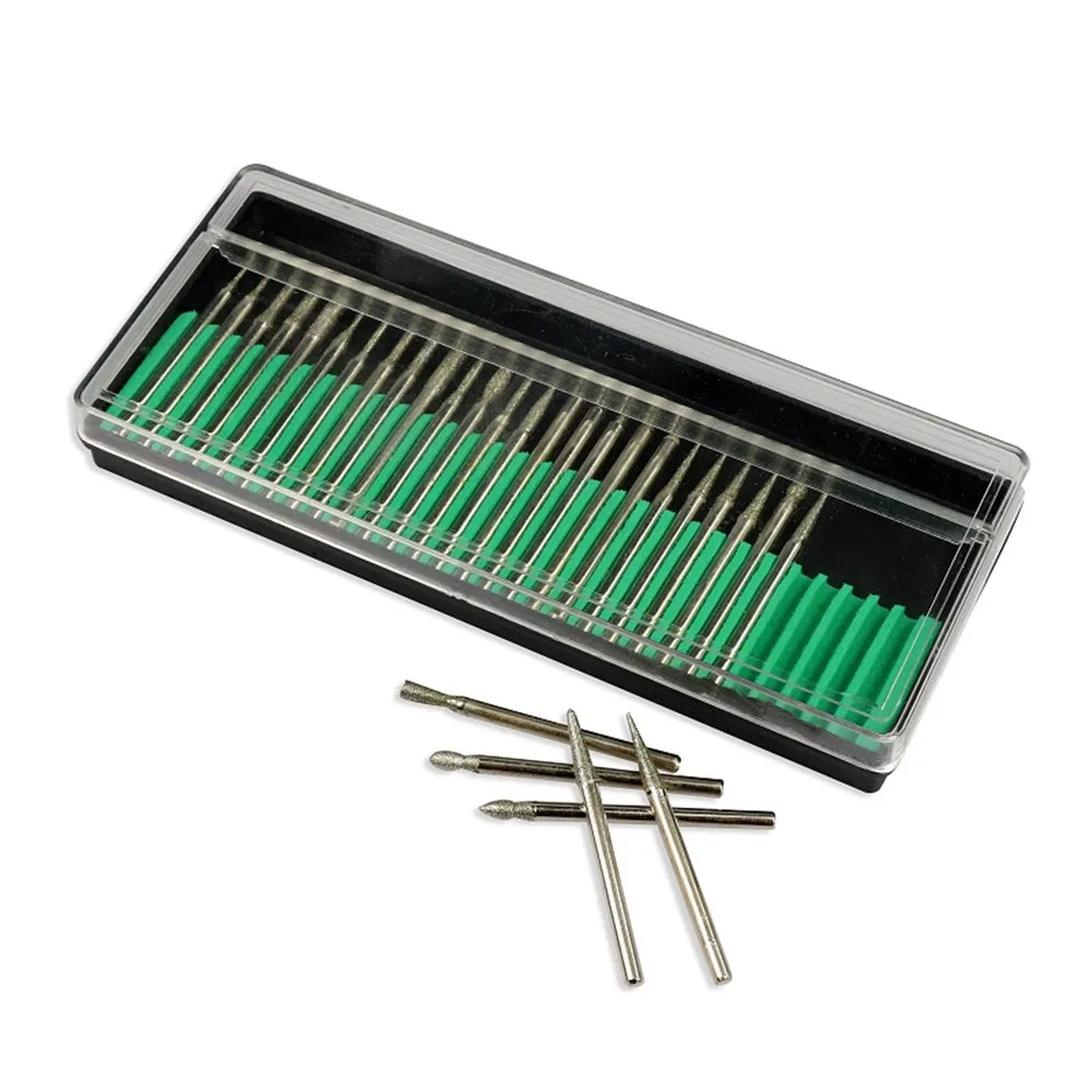 30pcs 3.0mm Shank Diamond Burrs For Stone Glass Engraving Polishing