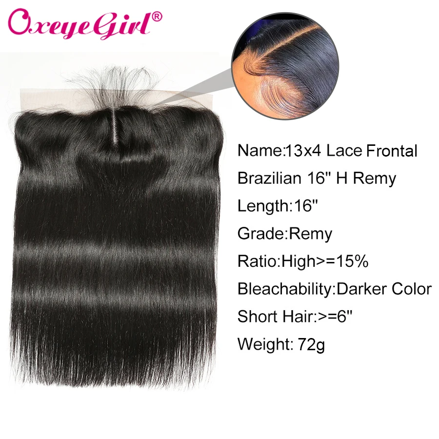 Online Pelo recto con Frontal mechones de cabello peruano Frontal de encaje con mechones 3 cabello humano mechones con cierre Oxeye chica no Remy