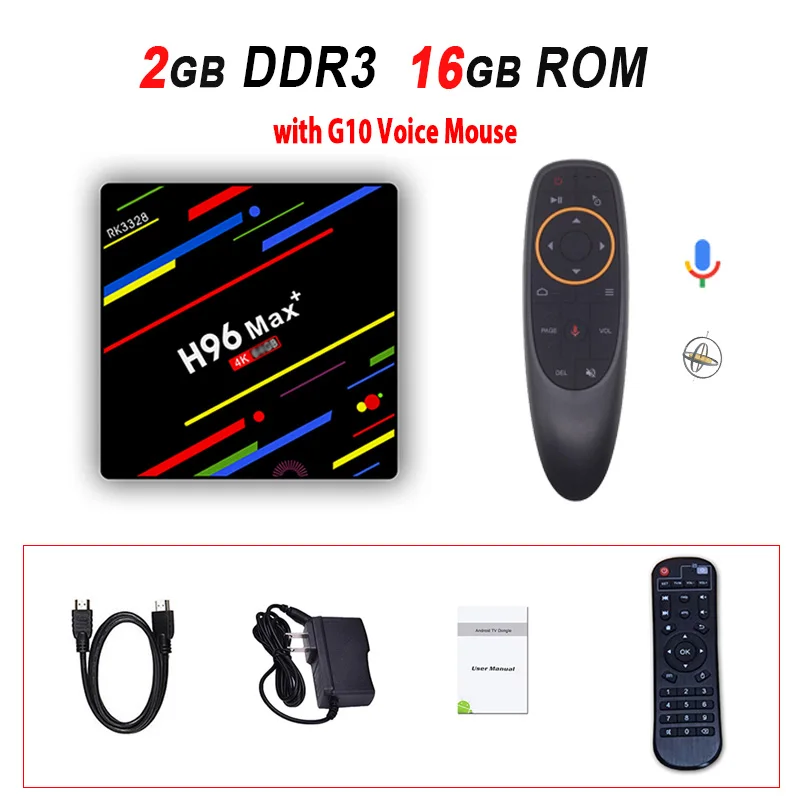 H96 MAX+ tv Box Android 9,0 Smart tv Box с G10 Voice Air mouse 4 Гб 64 Гб Rockchip RK3328 H.265 4K H96max Plus телеприставка - Цвет: 2GB 16GB with G10