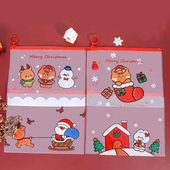

Christmas Ring File Bag Creative Cartoon Korean Bag High Capacity Pencil Pouch Student Stationery Kawaii Bag Pencil Bag Supplies