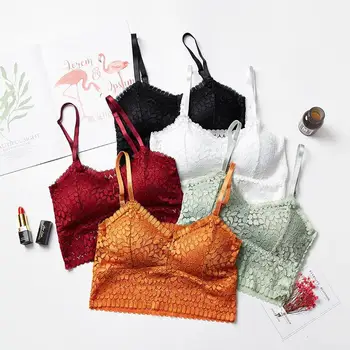

Comfortable New Fashion Women Floral Lace Bra Tube Tops Padded Bralette Bandeau Top Sexy Lingerie Camis Women Lace Crop Top