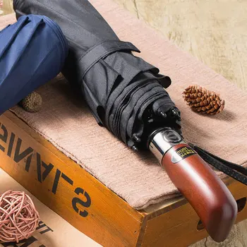 

Wood Handle Double layer Umbrella Men Business Fashion Windproof Large Umbrellas Automatic 3Folding Umbrella Rain Women зонт