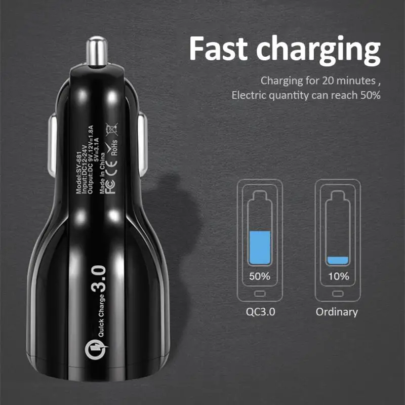 Автомобильное зарядное устройство Dual USB Quick Charge 39WQC3. 0+ 6A зарядное устройство для samsung S10 9 Быстрая автомобильная зарядка для Xiaomi IPhone USB зарядное устройство