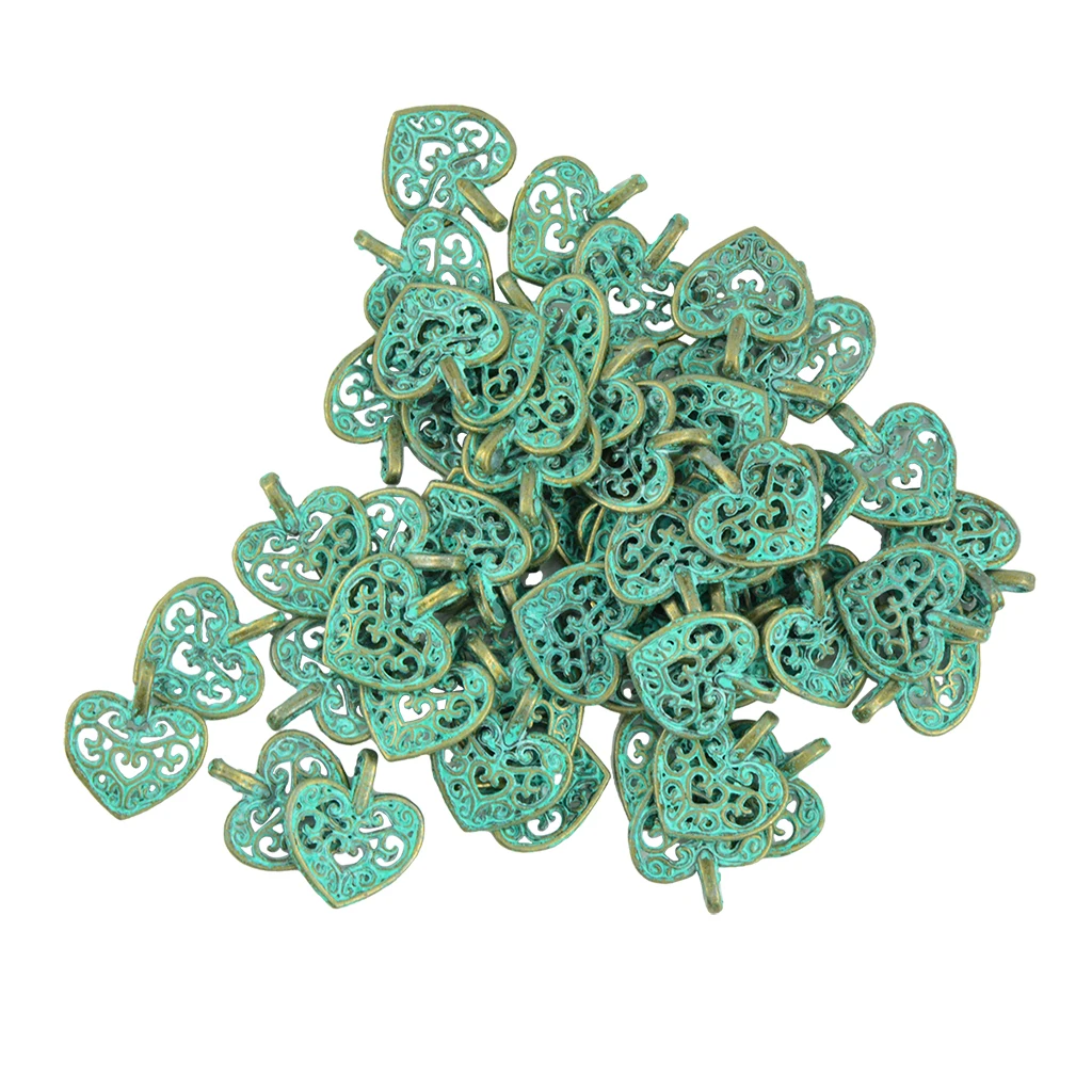 50 pcs Patina Hollow Out Pendant Charms Hearts Locket Findings Jewelry Crafts Fashion Jewelry for necklaces bracelets earrings