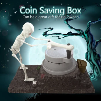 

Gwill Unique Stealing Money Skull Skeleton Statue Never Open Coin Saving Box Piggy Money Bank For Children Halloween