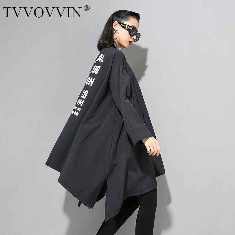 TVVOVVIN, свободный крой, черный узор, принт, большой размер, больше размера, куртка, новинка, с отворотом, длинный рукав, Женское пальто, модное, Осень-зима, F837