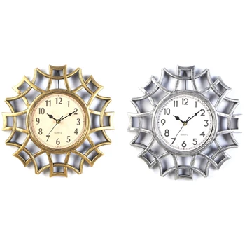 

2Pcs Abstract Wall Clock Nordic Vintage Numeral Geometric Wall Clock Quartz Mordern Home Design - Silver & Gold