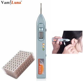 

Ear Points Detector, Auricular Points Detector Automatic Detection Pen Warning Sound Acupressure Device With 600 PCS Ear Seeds