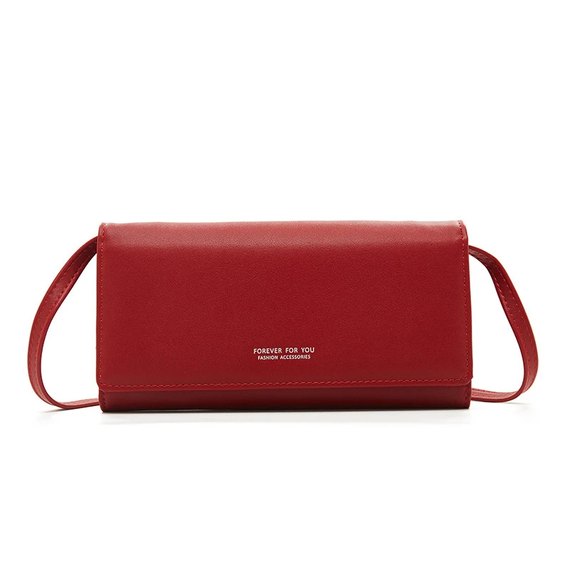 LILY QUEEN, женская модная сумка через плечо, простой Регулируемый ремень, большая емкость, твердый кошелек с клапаном, длинный кожаный клатч - Цвет: Красный