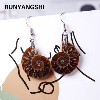 

Runyangshi 1 pairs Natural crystal stone Conch fossils earrings Handmade DIY for women gifts