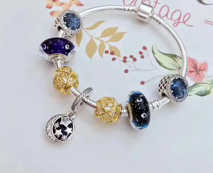 

Kaliyah Shop Quality 1:1 100% 925 Sterling Silver Deep Blue Moon Group Bracelet Gift First Choice Free Of Charge