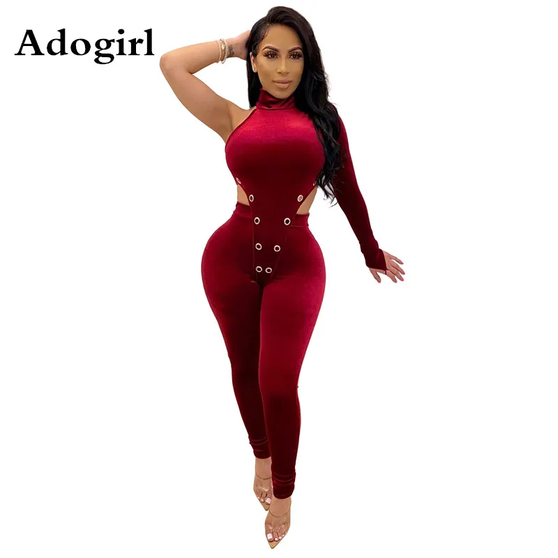 

Velet 2 Piece Set Sexy One Shoulder Long Sleeve Turtleneck Bodysuit + Pants Female Tracksuit Night Club High Street Matching Set
