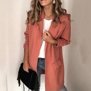 

Dihope Solid Loose Office Coat Mujer New Autumn Winter Women Jackets Office Ladies Women Suit Jackets Long Coats