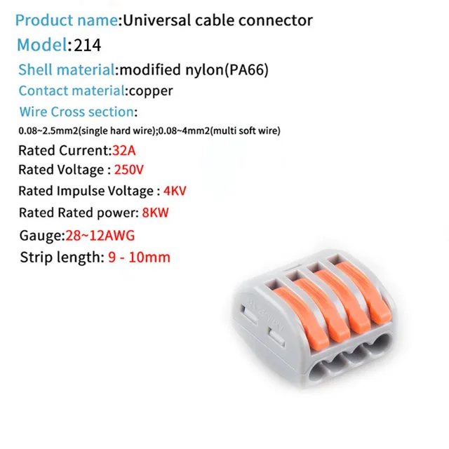 Mini Fast Wire Cable Connectors Universal Compact Conductor Spring Splicing Wiring Quick Connector Push-in Terminal 212 214