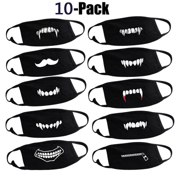 

10pc Unisex mondkapjes Solid Black Print Kawaii Face Cover Half Fashion Cute Breathable Warm Cotton Windproof -dust Cover