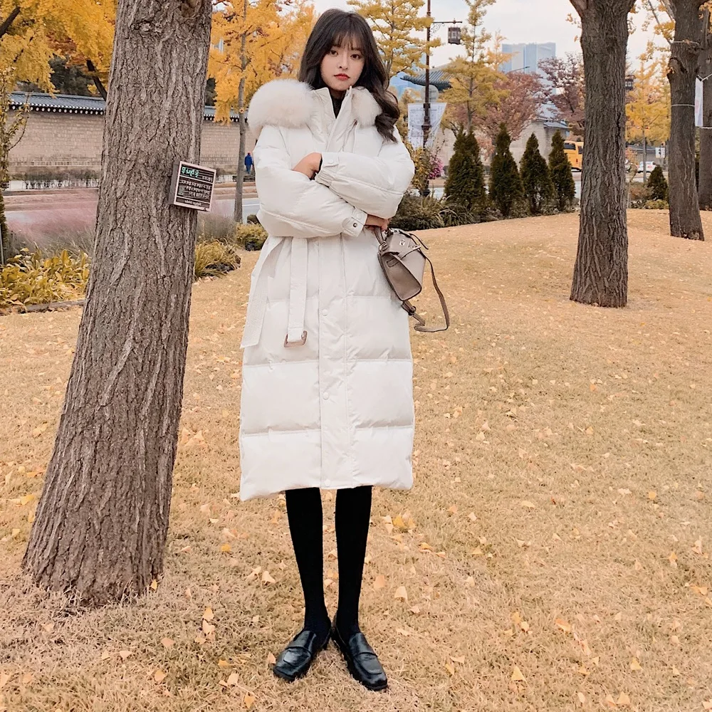 

Photo Shoot South Korea Dongdaemun Waist Hugging Lace-up down Jacket Cotton-padded Clothes 2019 Winter New Style Retro Large Fur