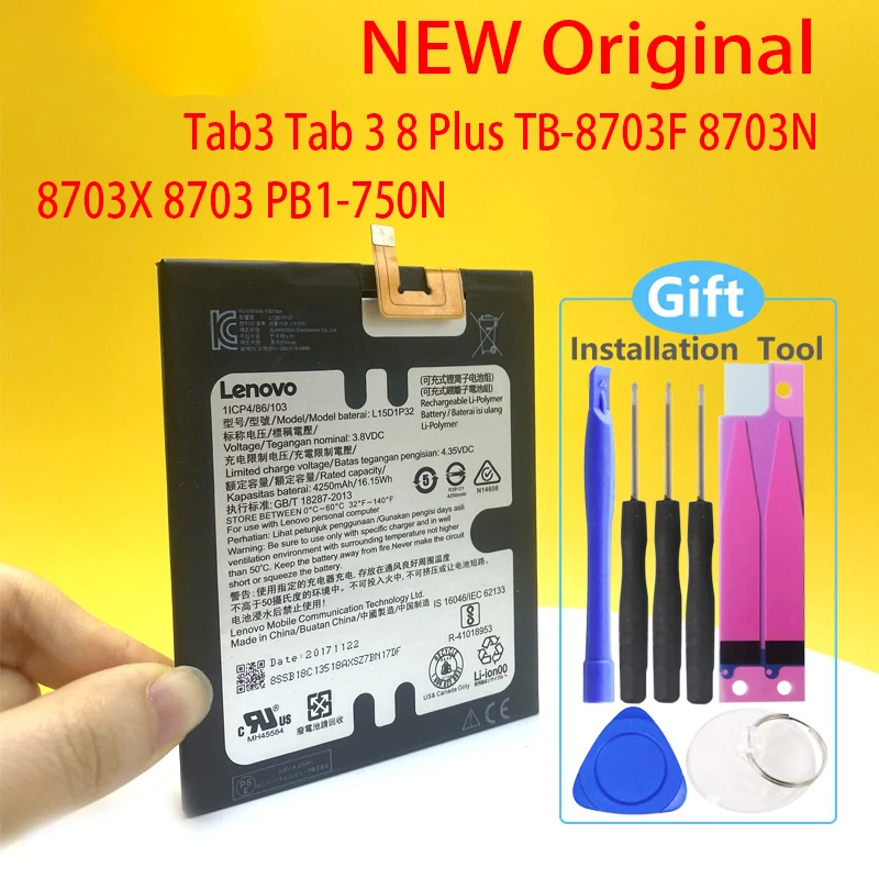 New Original L15D1P32 4250mAh Battery For Lenovo Tab3 Tab 3 8 Plus TB-8703F 8703N 8703X 8703 PB1-750N PB1 750N Phone In Stock | Мобильные