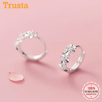 

TrustDavis Real 925 Sterling Silver Fashion Sweet Flower CZ Charm Hoop Earring For Women Wedding Party Fine S925 Jewelry DA1790