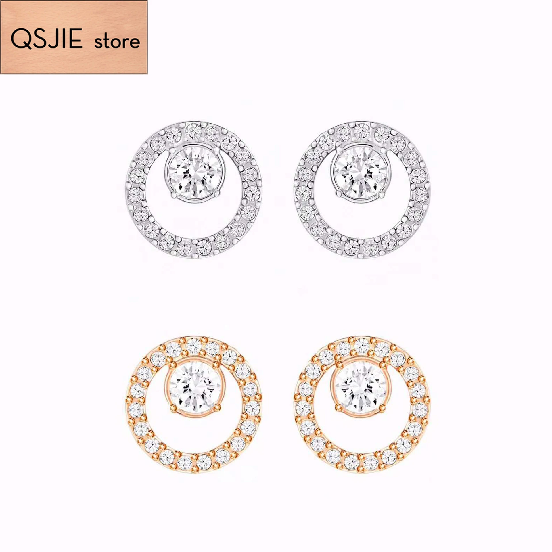 

QSJIE High quality SWA new style, exquisite and charming round design, simple perforated earrings Glamorous fashion jewelry