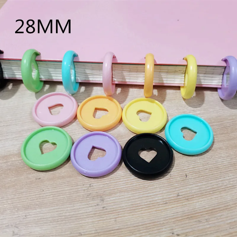Plastic binding ring 100PCS28M color heart-shaped plastic ring buckle mushroom hole loose-leaf notepad heart button CD disc