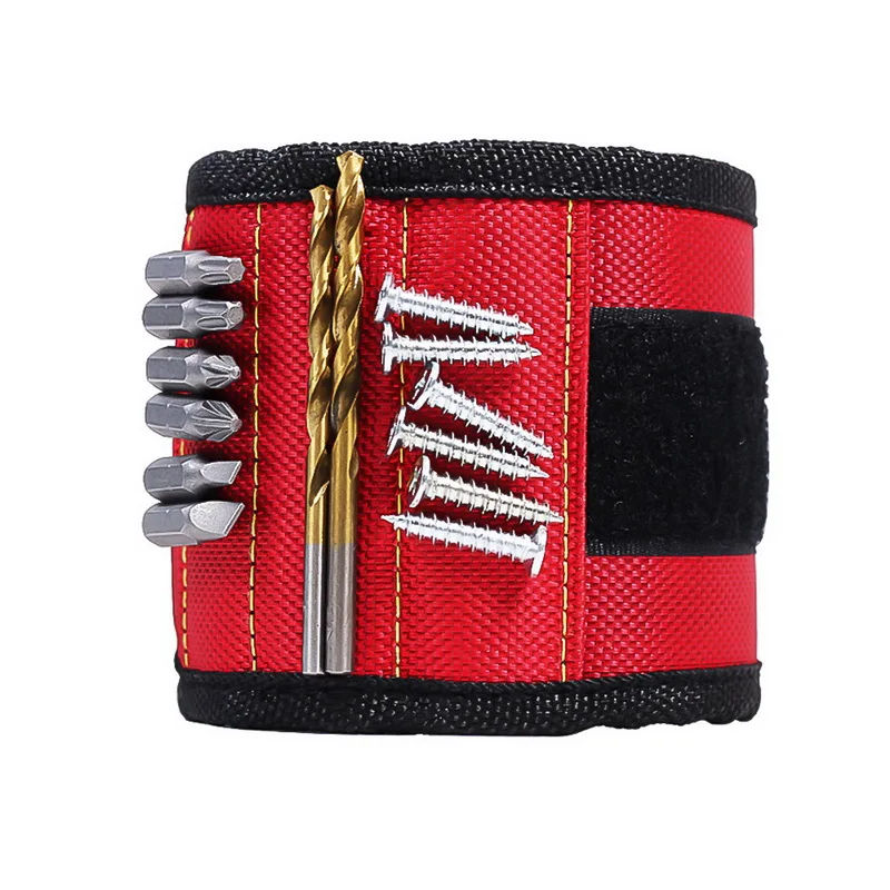 Магнитный браслет Hoomall для инструментов, магнитный браслет, портативная маленькая сумка для инструментов, 2 магнита, винты, гвозди, сверла, электрик, сумка - Цвет: red