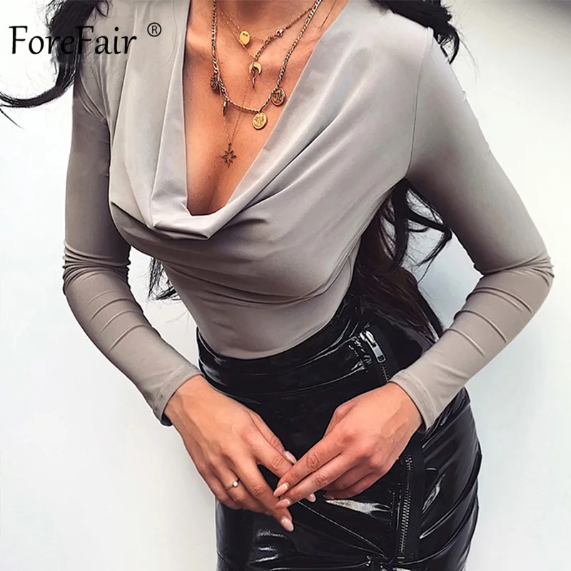 Forefair, боди с длинным рукавом и v-образным вырезом, осень, женское облегающее боди, элегантное, модное, зимнее, сексуальное боди