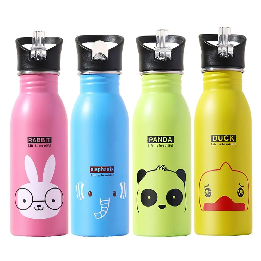 

500ml Outdoor Sports My Straw Water Bottle Stainless Steel Model Cute Animal Portable Mountaineering Buckle Kettle