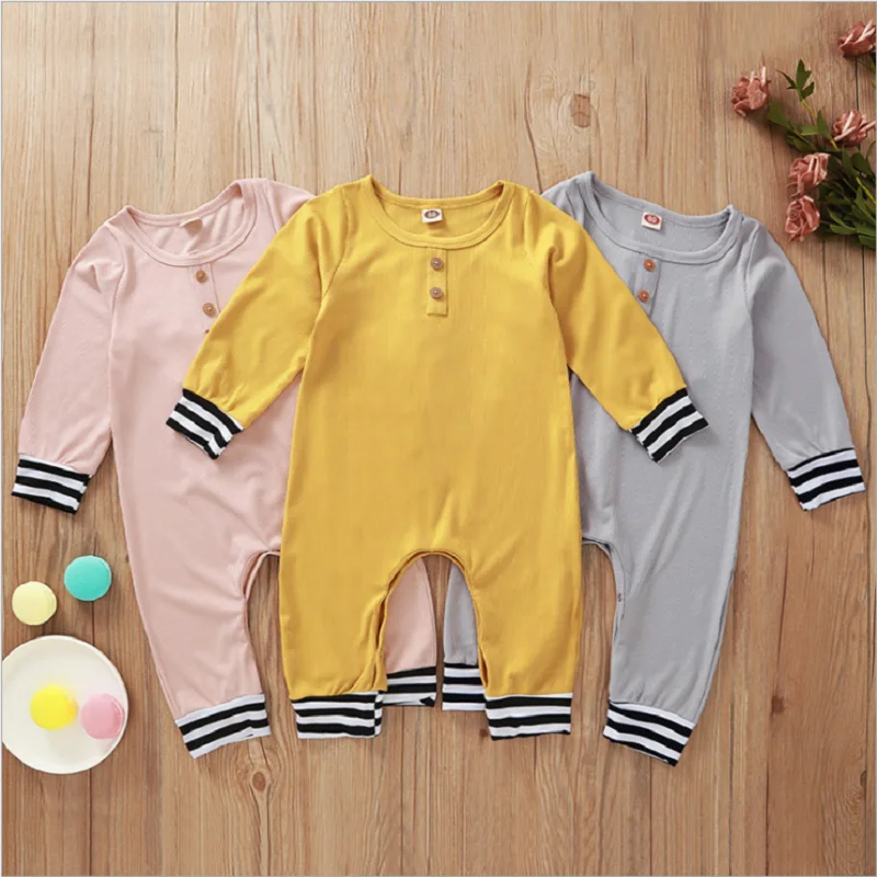 

2020 TALLOLY Hot Striped Textured Long Sleeve Baby Jumpsuit