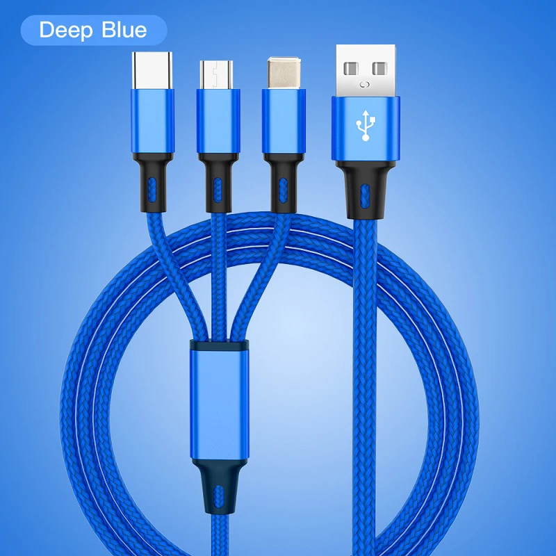 Blue 3 in 1 Освещение тройной USB кабель Выдвижной 3 в 1 usb зарядный провод мульти кабель светодиодный стример все-в-1 кабель для Micro usb type C line - Цвет: Blue 3 in 1