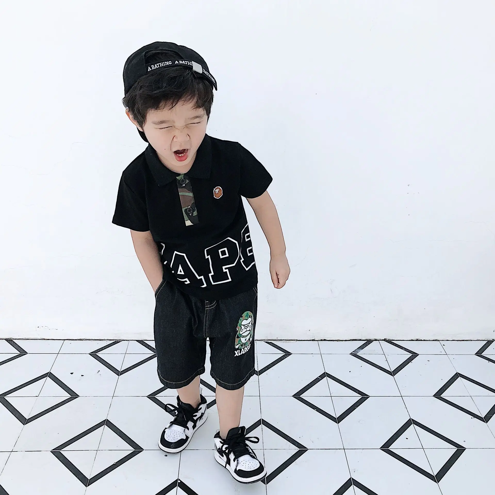 Summer New Style Japanese-style Popular Brand Childrenswear Men And Women Children Pants Camouflage Gorilla Denim Shorts