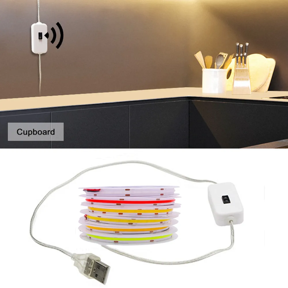

DC5V USB COB LED Strip Light With Hand Scan Sensor 320Leds/m High Density FOB COB Flexible LED Lights 3000K 4000K 6000K LED Tape