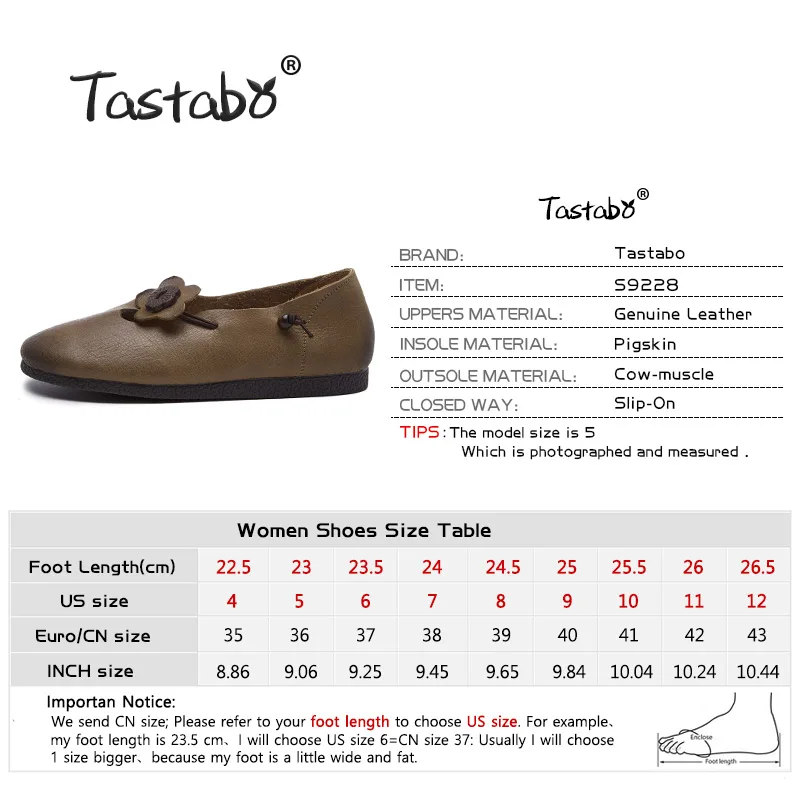 Tastabo женская обувь ручной работы из натуральной кожи; простой элегантный стиль; цвет коричневый, хаки; мягкая повседневная обувь на плоской подошве; обувь для вождения; Размеры 35-40; S9228