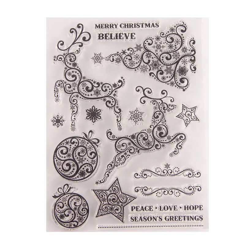 Merry Christmas Jingle Bell Reindeer Pine Tree Clear Silicone Stamp Seal DIY Scrapbooking Album Decorative Clear Stamp Sheets